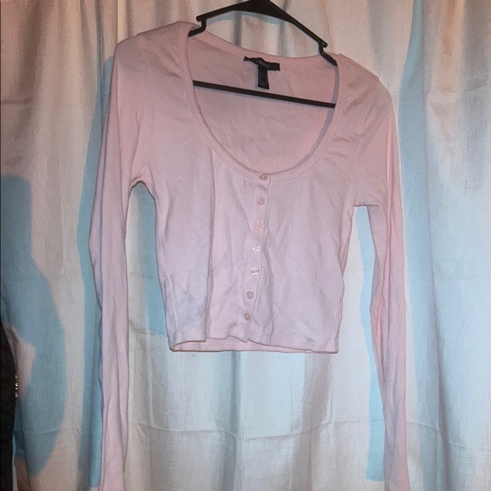 Forever 21 Light Pink Cropped Button-Up Blouse